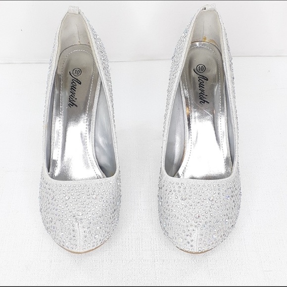 Flourish Silver Rhinestone Covered Heels Size 10 wedding holiday heels - Picture 5 of 10